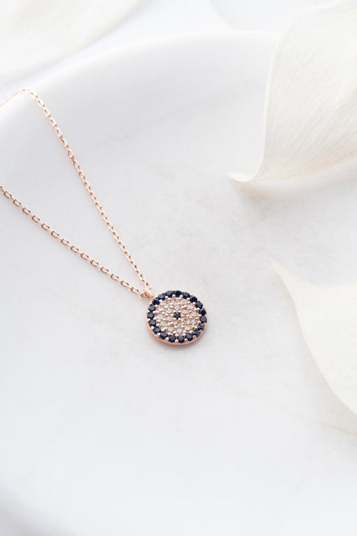 NRZ | 925K Sterling Silver Rose Minimal Nazar Evil Eye Necklace