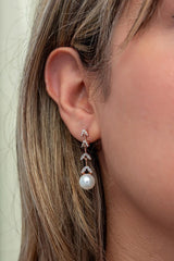 NRZ | 925K Sterling Silver Rose Plated Dangling Pearl Earrings