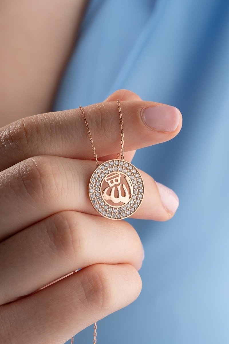 NRZ | 925K Sterling Silver Rose Plated Islamic Motiaved Allah Word Necklace