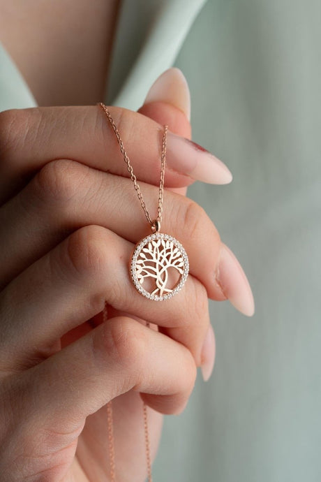 NRZ | 925K Sterling Silver Rose Plated Tree of Life Necklace