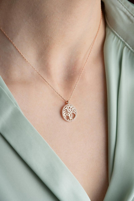 NRZ | 925K Sterling Silver Rose Plated Tree of Life Necklace