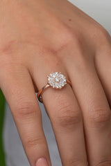 NRZ | 925K Sterling Silver White Zircon Stone Flower Adjustable Size Ring