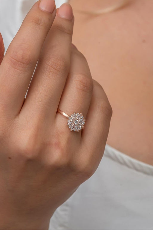 NRZ | 925K Sterling Silver White Zircon Stone Flower Adjustable Size Ring