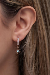 NRZ | 925K Sterling Silver Zircon 5 Stones 12mm Half Turn Dangling Pole Star Earrings