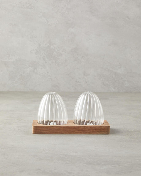 Professional Borosilicate Acacia Wood Salt Pepper Shaker Set 2 Piece
