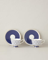 Premium New Bone China Coffee Cup Set 4 Piece Navy Blue 90ml