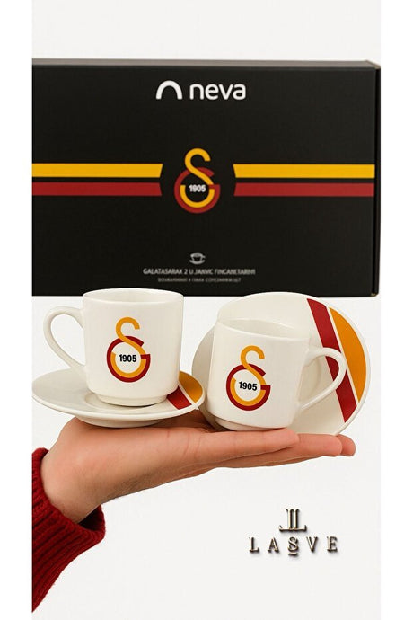 Official Galatasaray Licensed Striped Coffee Mug Set - 2 Piece - TryAladdin