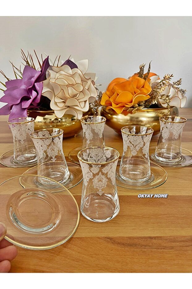 Okyay Home Premium Gilded Lace Tea Set for 6 - 12 Piece Set - TryAladdin