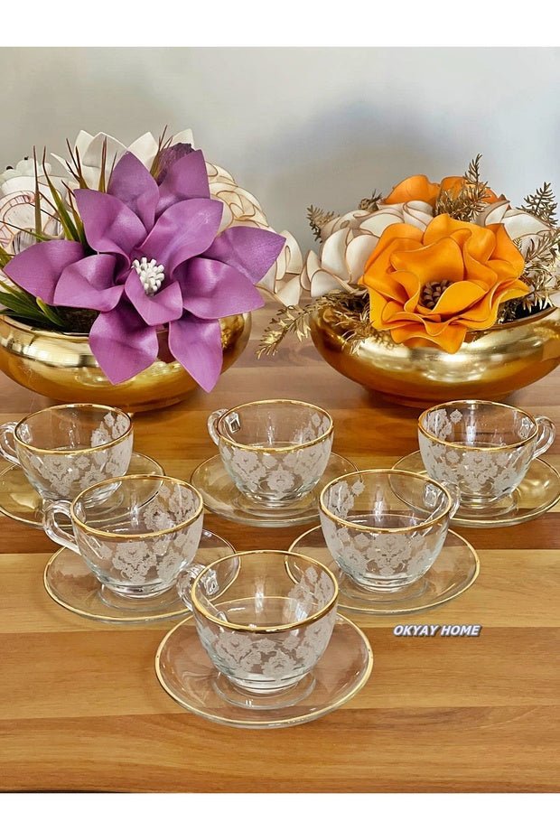 Okyay Home Premium Gold Gilded Turkish Coffee Cup Set - 12 - Piece - TryAladdin