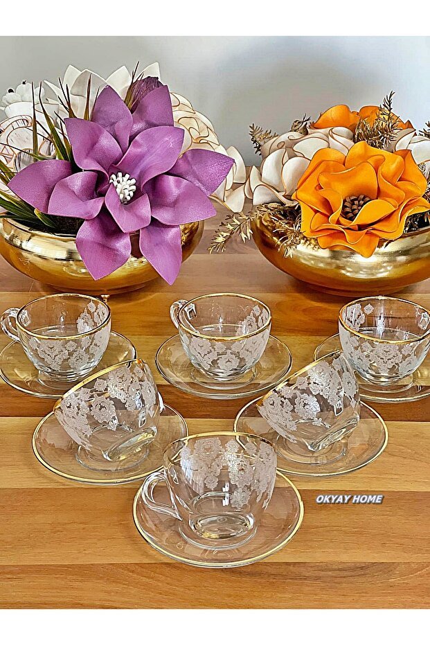 Okyay Home Premium Gold Gilded Turkish Coffee Cup Set - 12 - Piece - TryAladdin