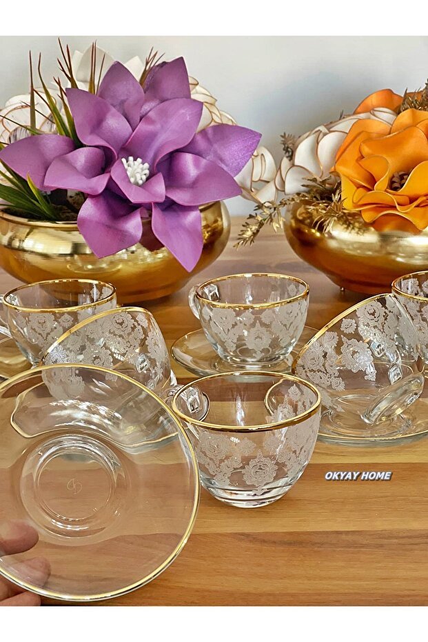 Okyay Home Premium Gold Gilded Turkish Coffee Cup Set - 12 - Piece - TryAladdin