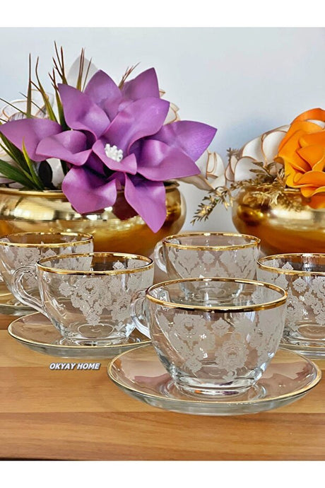Okyay Home Premium Gold Gilded Turkish Coffee Cup Set - 12 - Piece - TryAladdin