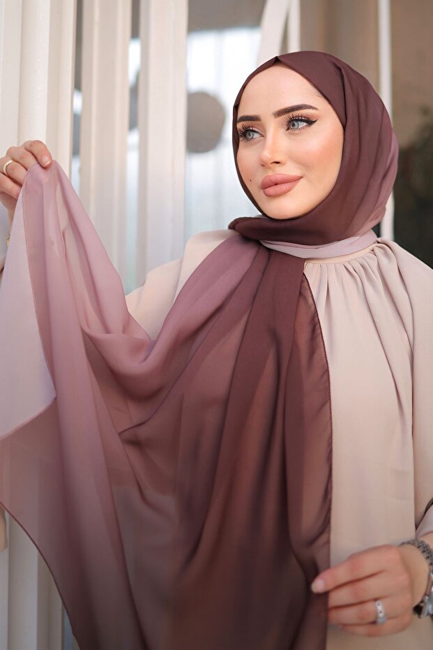 Ombre Chiffon Shawl - Coffee Mink Gradient - TryAladdin
