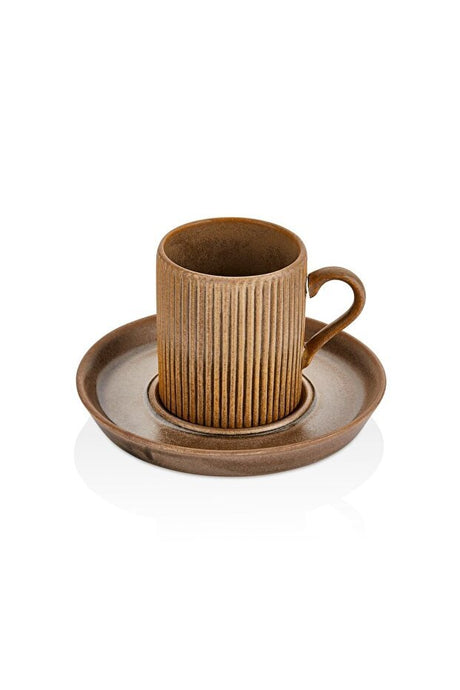 Oms Paslanmaz Afra Premium 12 - Piece Matte Porcelain Coffee Cup Set - Brown - TryAladdin