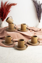 Oms Paslanmaz Afra Premium 12 - Piece Matte Porcelain Coffee Cup Set - Brown - TryAladdin
