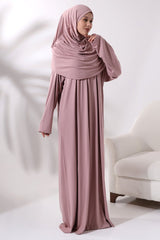 One Piece Practical Prayer Dress with Headscarf and Robe 8015 Powder - TryAladdin