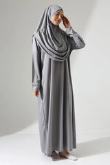 One Piece Prayer Dress with Headscarf - Gray - TryAladdin