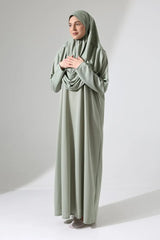 One Piece Prayer Dress with Headscarf - Mint Green - TryAladdin