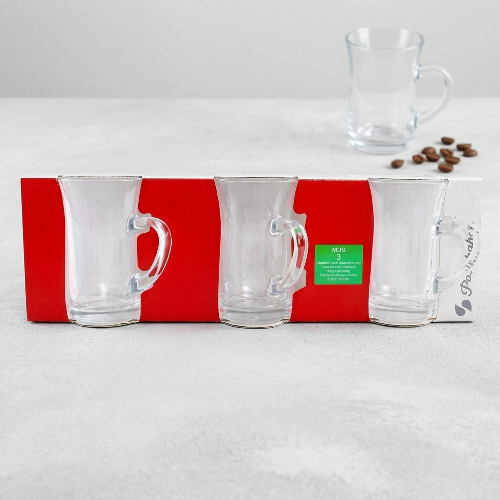 Premium Pasabahce Mila Teeglas Set mit Griff - 145ml 3er-Pack