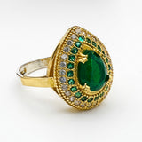 Bague émeraude en argent sterling faite à la main turque pour femmes - Bijoux en pierre précieuse verte de style ottoman inspirés par Hurrem Sultan
