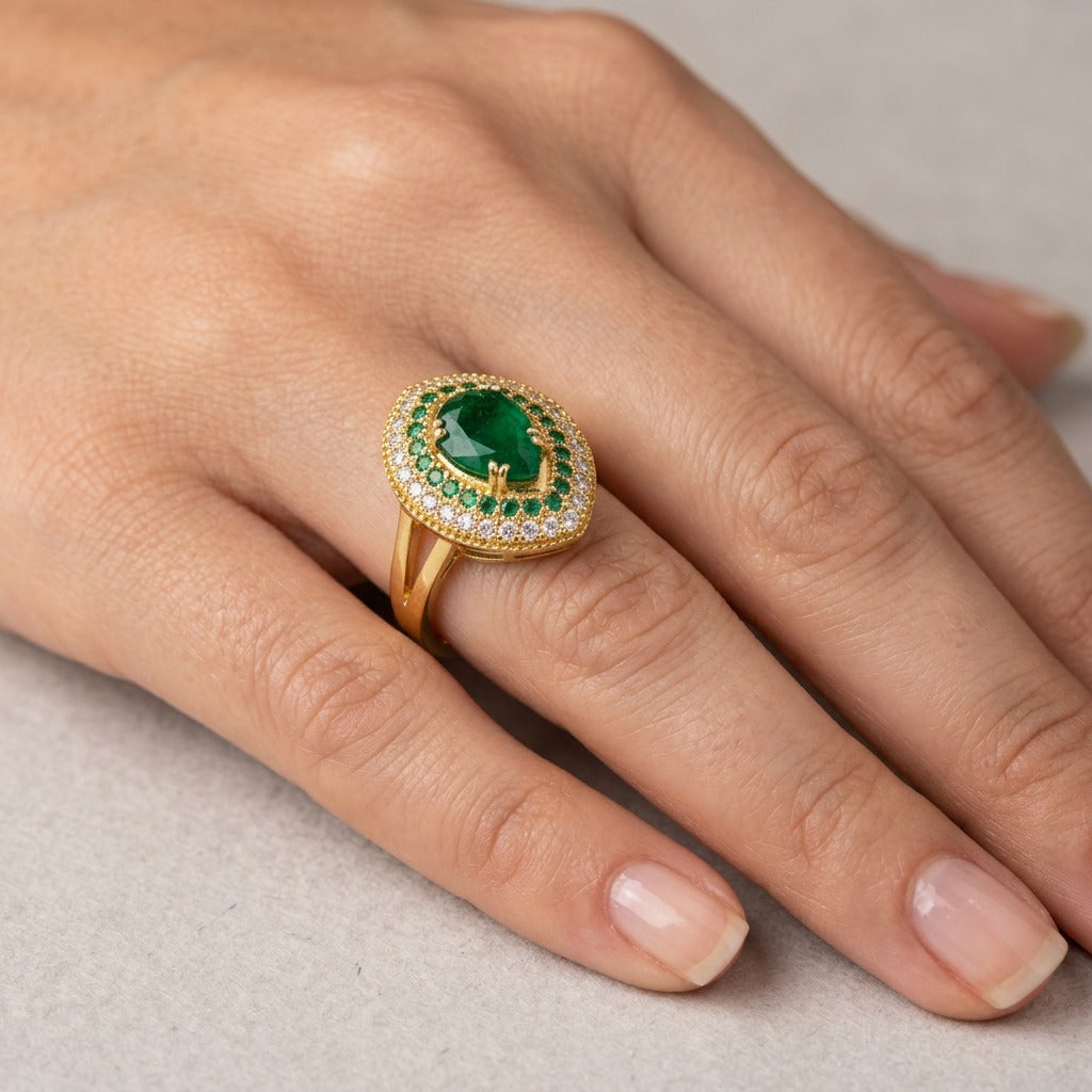 Bague émeraude en argent sterling faite à la main turque pour femmes - Bijoux en pierre précieuse verte de style ottoman inspirés par Hurrem Sultan