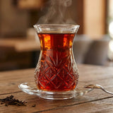 Premium Timeless Cut Crystal Turkish Tea Glass Set - 12 Pieces