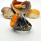 Orange Tourmaline Oval Stone Men's Ring