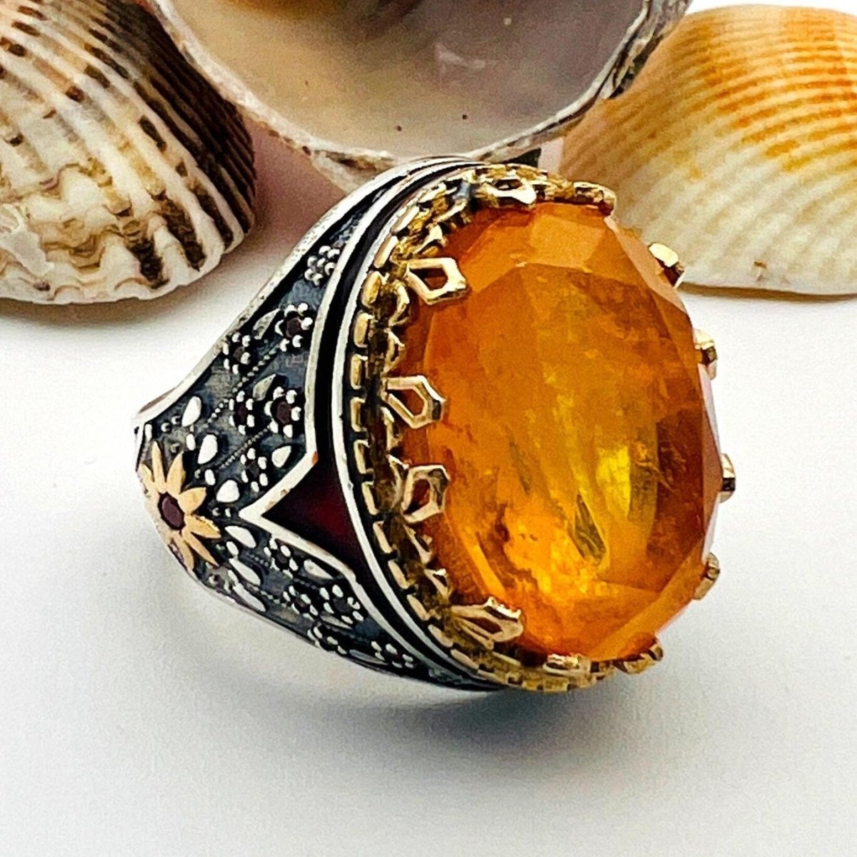 Orange Tourmaline Oval Stone Men's Ring TryAladdin