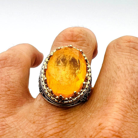 Orange Tourmaline Oval Stone Men's Ring