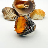 Orange Tourmaline Oval Stone Men's Ring