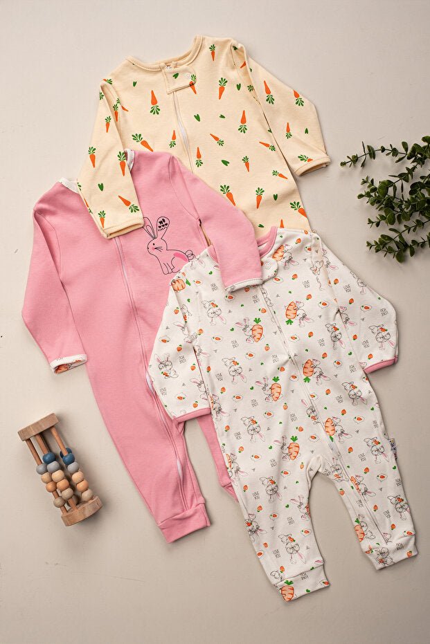 Organic Cotton Baby Girl Jumpsuit & Bodysuit Set - 3 - Piece - TryAladdin