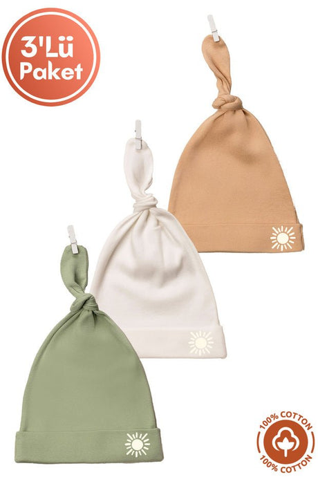 Organic Cotton Baby Knot Hats Set - 3 - Pack Sun Print - TryAladdin