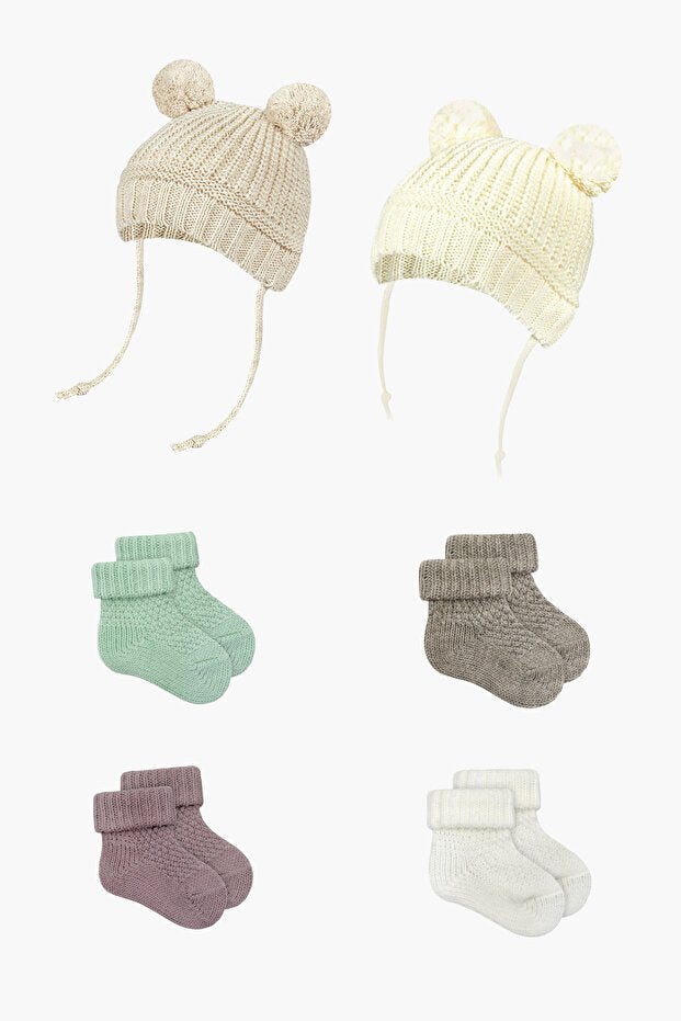 Organic Knit Baby Set - 2 Hats + 4 Socks - TryAladdin