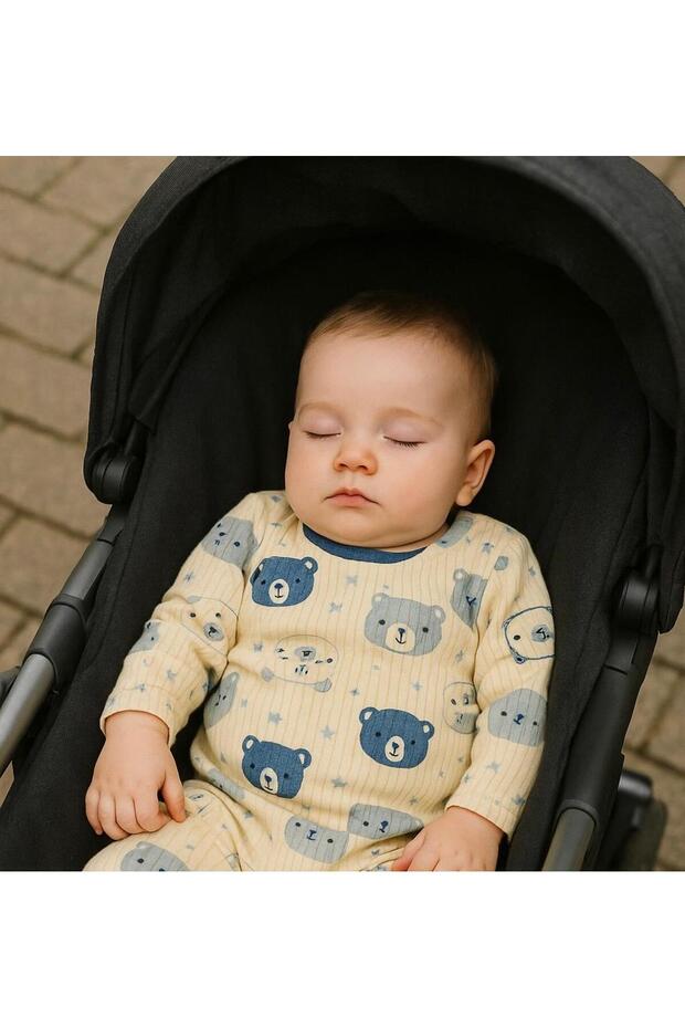 Organic Newborn Blue Bear Ribbed Cotton Baby Set - 2 - Piece - TryAladdin
