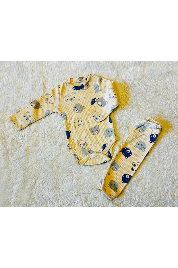 Organic Newborn Blue Bear Ribbed Cotton Baby Set - 2 - Piece - TryAladdin