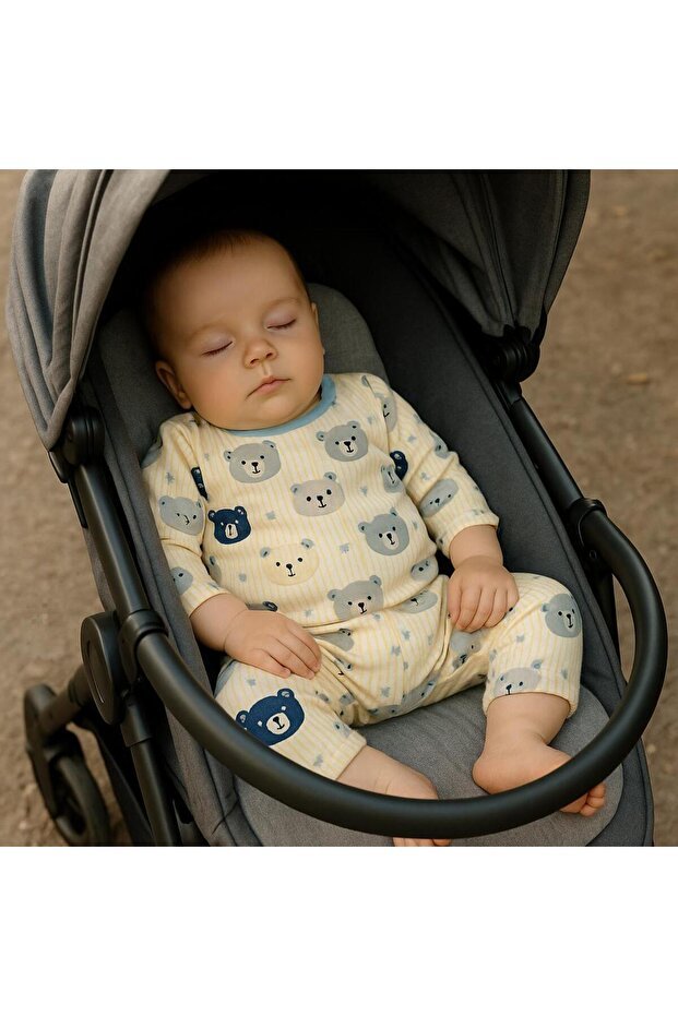 Organic Newborn Blue Bear Ribbed Cotton Baby Set - 2 - Piece - TryAladdin