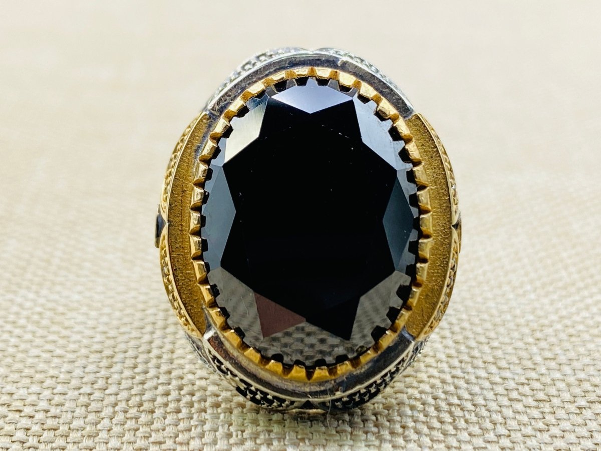 Ottoman Inspired Men's Handmade 925 Sterling Silver Black Onyx Ring - Timeless Gift for Him - TryAladdin