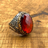 Ottoman Style Men's Handmade Red Stone Ring - TryAladdin