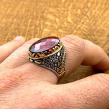 Ottoman Style Men's Handmade Red Stone Ring