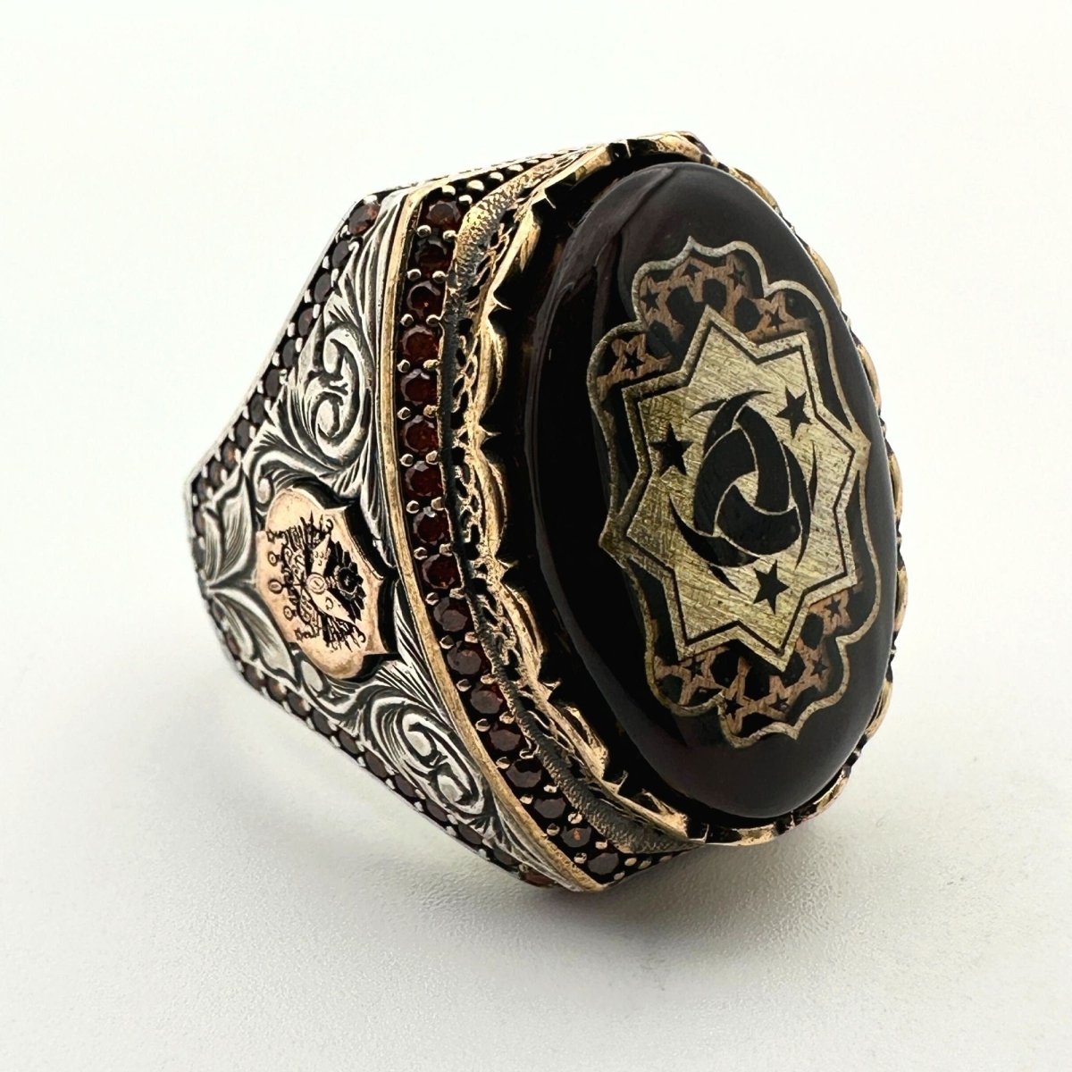 Ottoman Symbol Agate Stone Men's Ring