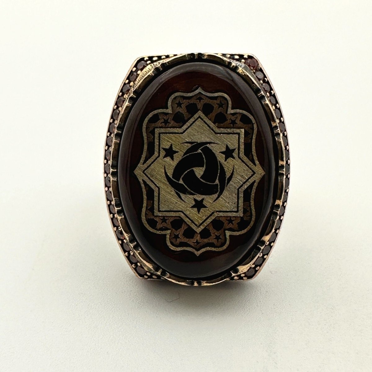 Ottoman Symbol Agate Stone Men's Ring