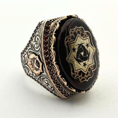 Ottoman Symbol Agate Stone Men's Ring