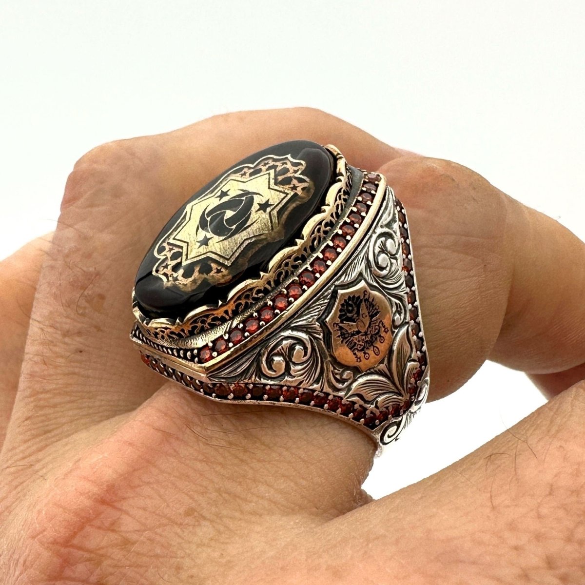 Ottoman Symbol Agate Stone Men's Ring