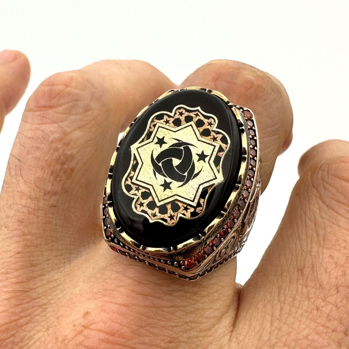 Ottoman Symbol Agate Stone Men's Ring