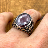 Oval Red Zircon Ottoman Silver Ring