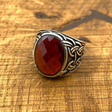 Oval Red Zircon Ottoman Silver Ring