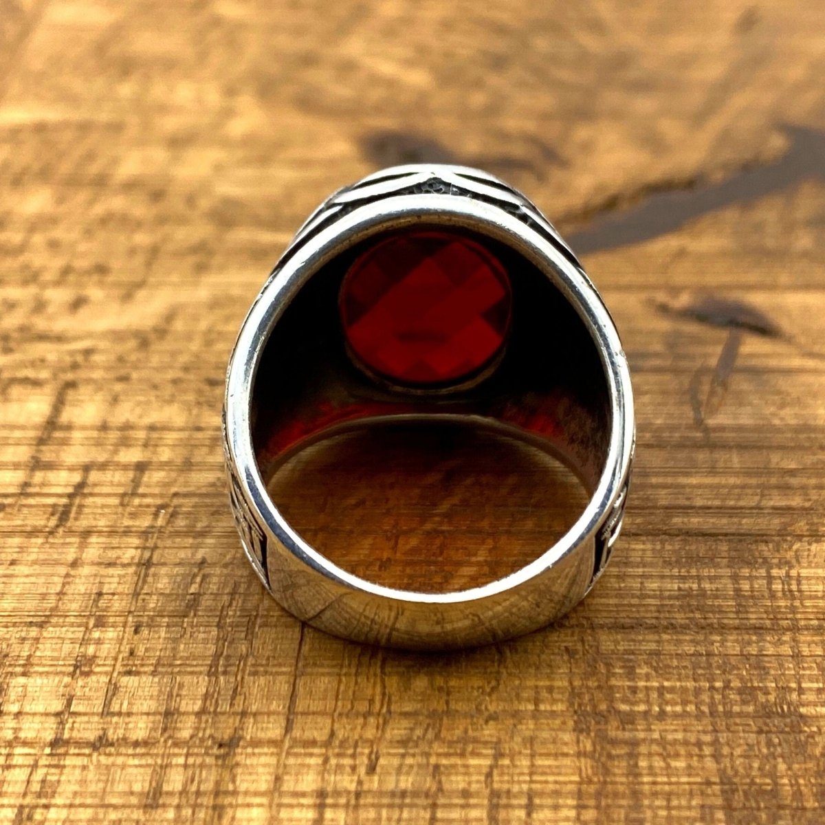 Oval Red Zircon Ottoman Silver Ring