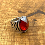 Oval Red Zircon Ottoman Style Ring