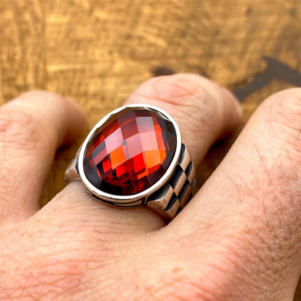 Oval Red Zircon Ottoman Style Ring