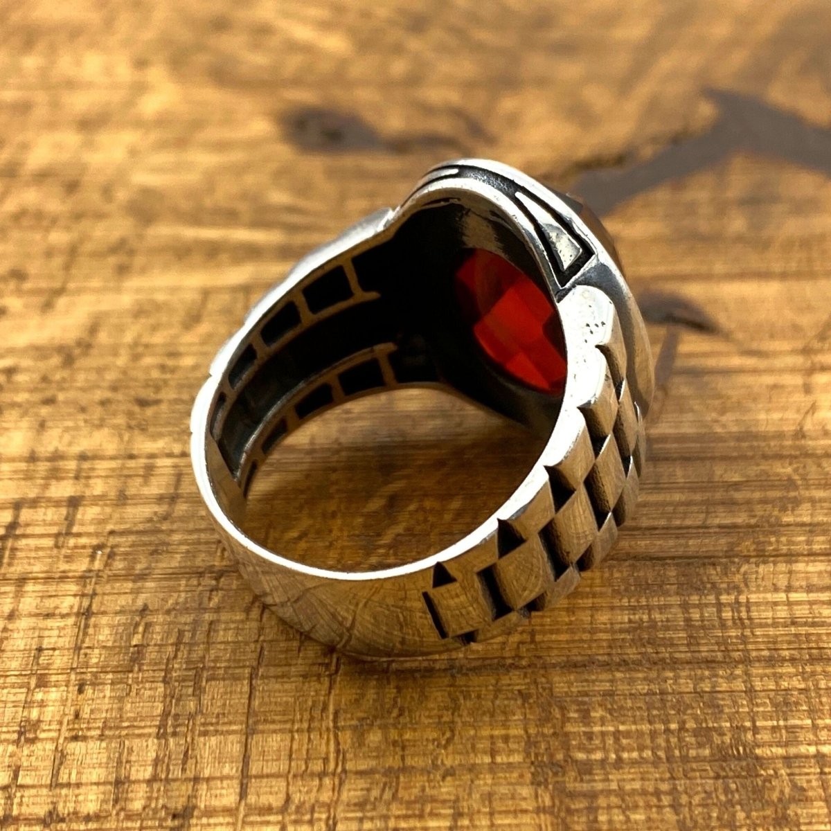 Oval Red Zircon Ottoman Style Ring